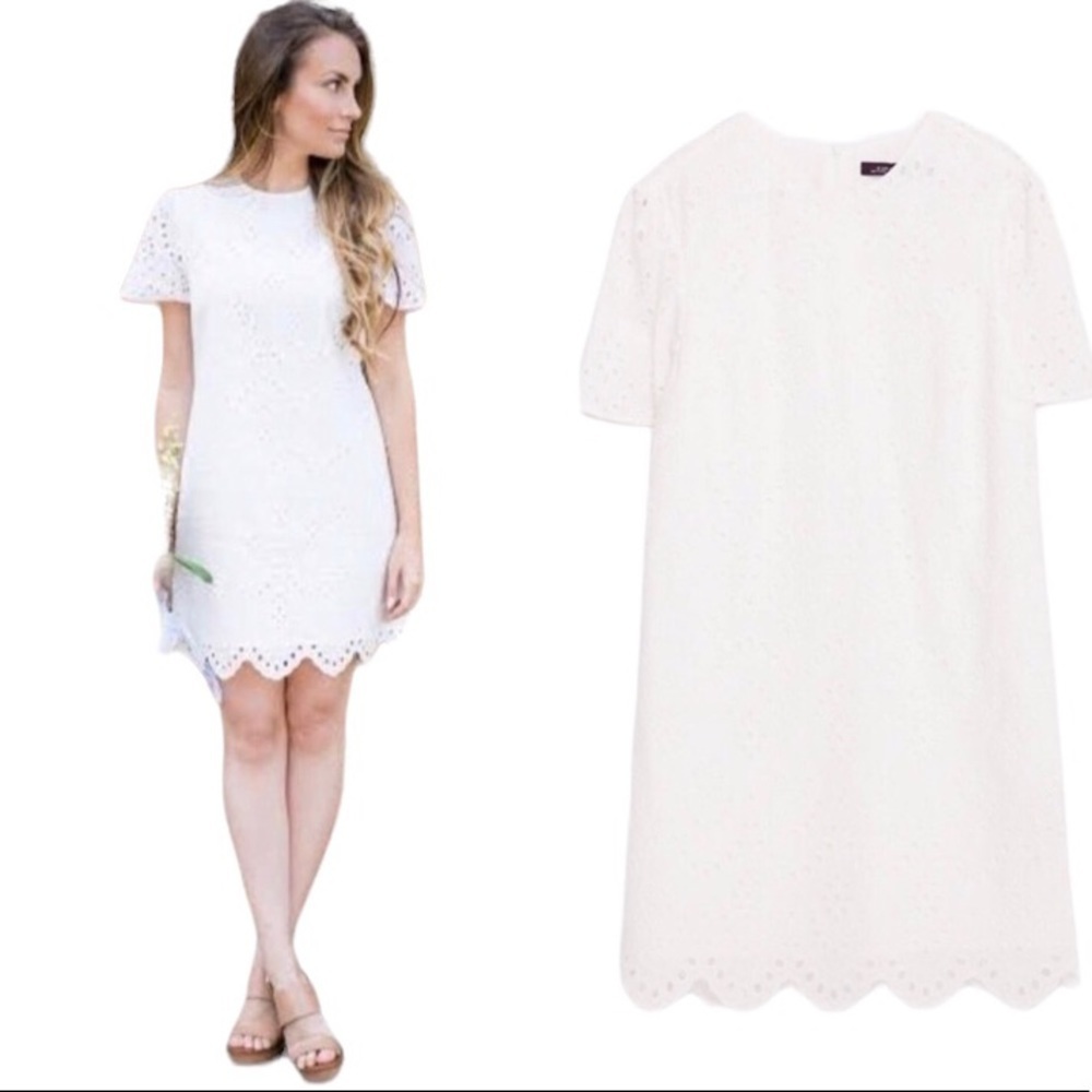 Zara white eyelet shift scalloped dress Small - Picture 8 of 15